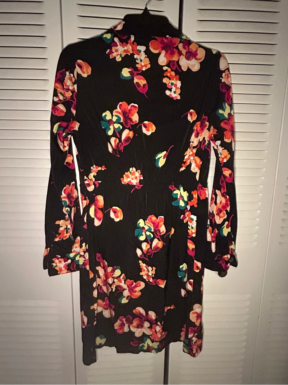 Merona Black Long-Sleeve Floral Shirt Dress - Picture 2 of 10